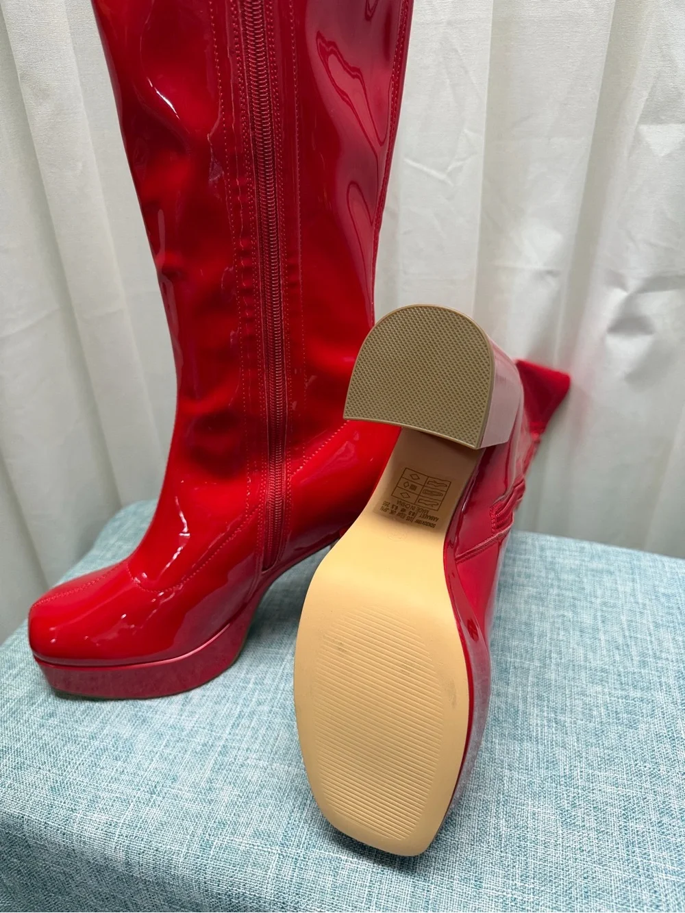 Dream Pairs Red Patent Knee High Platform Boots Chunky Heel Retro Go-Go